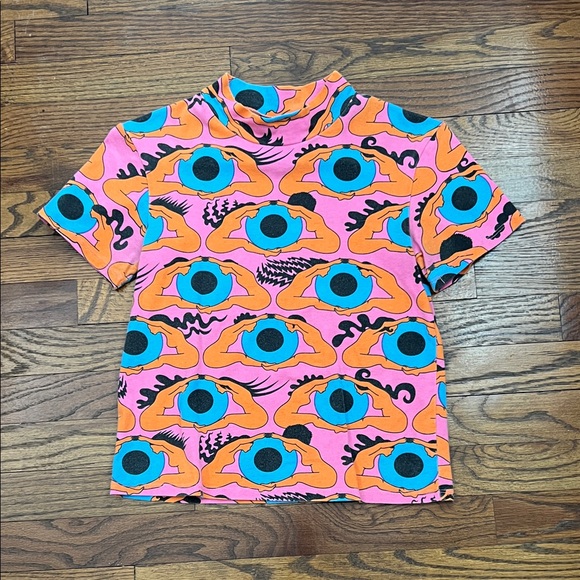 Nooworks Tops - Nooworks Psychedelic Eyes Mock Neck Tee Shirt